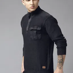 Roadster Men Solid Cotton Pullover image 3