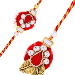 Aapno Rajasthan Red Handcrafted Red Casual Rakhi with Roli Chawal & Greetings Card image 3