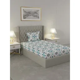 Raymond Home Delight White & Green 104 TC Cotton Single Bedsheet with 1 Pillow Cover-picture-11