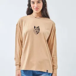Bewakoof Brown Print Cotton Relaxed Fit T-Shirt-image-21