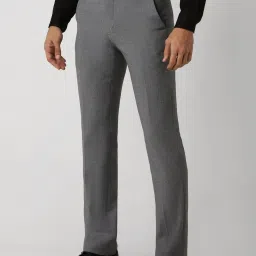 Van Heusen Grey Cotton Slim Fit Self Pattern Trousers image 3