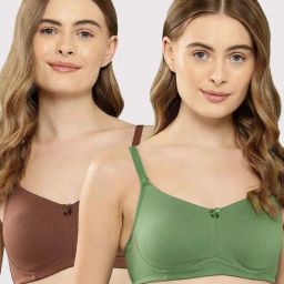 Leading Lady Brown & Green Solid T-Shirt Bra - Pack of 2-picture-10
