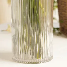 Pure Home and Living Transparent Glass Ribbed Straight Vase image 3