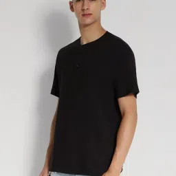 American Eagle Black Cotton Regular Fit Henley T-Shirt image 3