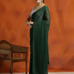 Jaipur Kurti Green Embellished Saree With Unstitched Blouse image 3