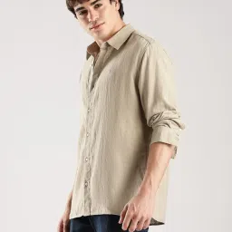 CALVIN KLEIN JEANS Beige Solid Regular Fit Cotton Shirt image 3