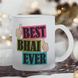 Gathari Best Bhai Ever White Glass Frosted Coffee Mug 350 ml image 3