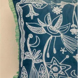FREEDOM TREE Eye In The Sky Blue & White Floral Embroidered Velvet Rectangle Cushion Cover image 2