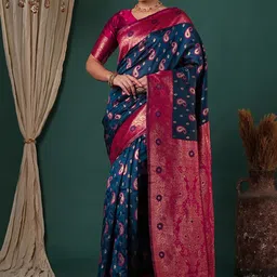 DIVASTRI Blue Silk Blend Woven Design Sarees-picture-37