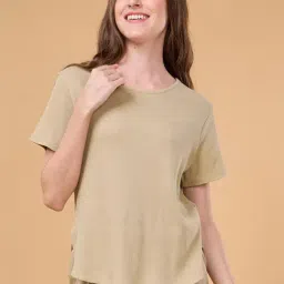 Enamor Beige Cotton Lounge T-Shirt-image-83