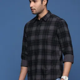 showoffff Showoff Grey Cotton Slim Fit Checks Shirt image 3