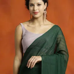 Jaipur Kurti Green Embellished Saree With Unstitched Blouse image 4