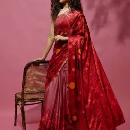 Navyasa By Liva Maroon Satin Printed Saree image 4