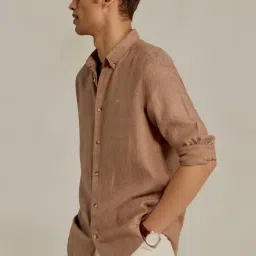 Andamen Brown Linen Regular Solid Shirt image 3
