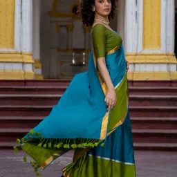 Suta Blue And Green Woven Design Saree image 3