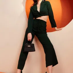 KASSUALLY Green Crop Blazer With Pants image 3