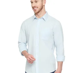 Basics Blue Cotton Slim Fit Shirt image 3