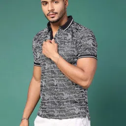 Rigo Grey Slim Fit Printed Polo T-Shirt image 3