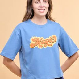 Enamor Elemental Blue Cotton Printed Lounge T-Shirt-image-11