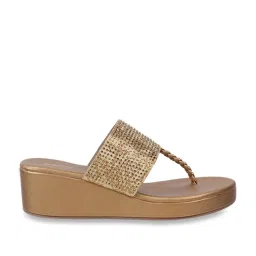 Mochi Women's Antic Gold T-Strap Wedges image 3