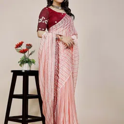 K 5 Fashion Striped Embroidered Pure Chiffon Saree-image-6