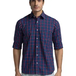 ColorPlus Blue Cotton Tailored Fit Checks Shirt-image-21