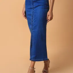 showoffff SHOWOFF Blue Midi Skirt With Belt image 3