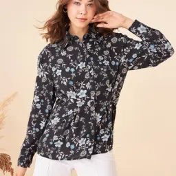 Kibo Black Crepe Print Shirt-image-43
