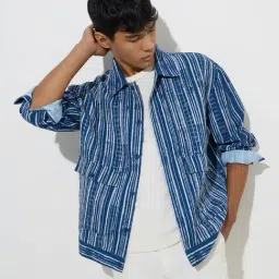 ETA by Westside Indigo Striped Relaxed-Fit Cotton Shirt-picture-27