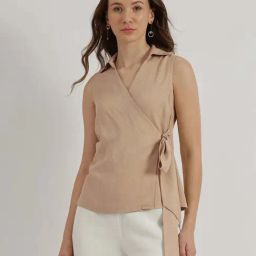 Fablestreet Beige V-Neck Wrap Top-picture-5