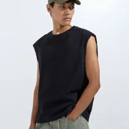 nuon men Nuon by Westside Black Solid Relaxed-Fit Cotton T-Shirt-picture-22