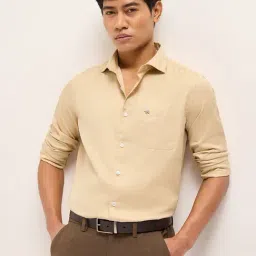 The Bear House Beige Woven Design Regular Fit Shirt-image-75
