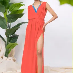 Erotissch Orange Polyester Beachwear Cover Up Dress-image-11
