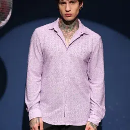 Campus Sutra Purple Poly Spandex Regular Fit Textured Shirt-image-13