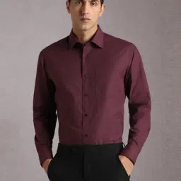 Louis Philippe Maroon Cotton Regular Fit Striped Shirt-picture-28