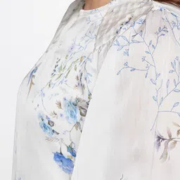 AND White Floral Print Styled Back Top image 5