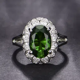 Designs & You Silver-Plated American Diamond Crushed Ice Cut Oval Finger Ring image 4