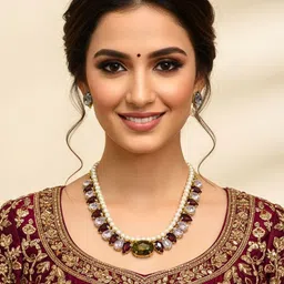 Anouk Gold-Plated American Diamond & Cubic Zirconia Studded & Beaded Jewellery Set-picture-17