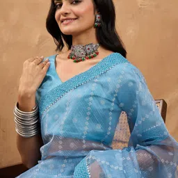 Saree mall Embellished Organza Leheriya Saree-picture-31