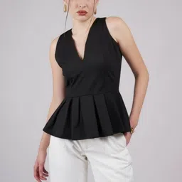 KATLINE Women V-Neck Sleeveless Peplum Top-picture-35