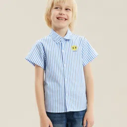 Kookie Kids Half Sleeves Striped Shirt - Blue-picture-14