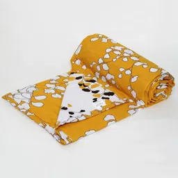 Trance Home Linen Pure Malmal Soft Lightweight Cotton Multipurpose Baby Dohar- Mustard White Leaves-picture-17