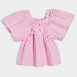 Mi Arcus  100% Cotton Half Sleeves Smocked Detailed Top -  Pink-picture-21
