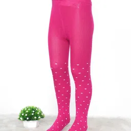 Pine Kids Cotton Knit Silvadur Antimicrobial Footed Tights Polka Dots Design - Dark Pink-image-47