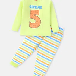 Babyhug Cotton Knit Full Sleeves Night Suit Text Print - Green-picture-11