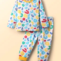 Babyhug Cotton Knit Full Sleeves Printed Co-Ord Night Suit - White-picture-17