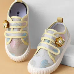 Cute Walk by Babyhug Casual Shoes with Velcro Closure And Sequin Flower Design - Yellow-picture-34