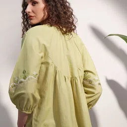 Vara By Vishudh Women Embroidered Tie-Up Neck Cotton Top image 5