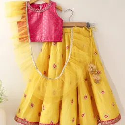 Babyhug Sleeveless Printed Choli Lehenga & Dupatta Set - Yellow image 2