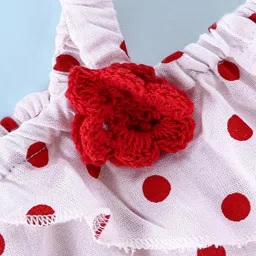 Babyhug Rayon Woven Cold Shoulder Sleeves Top with Floral Applique & Polka Dot Print-White image 3